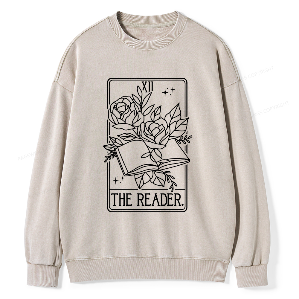 Pagewings The Reader Tarot Card Unisex Washed Sweatshirt