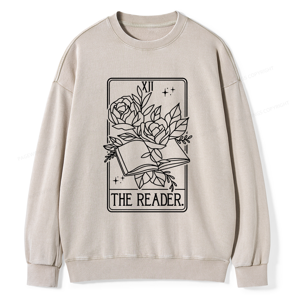 Pagewings The Reader Tarot Card Unisex Washed Sweatshirt