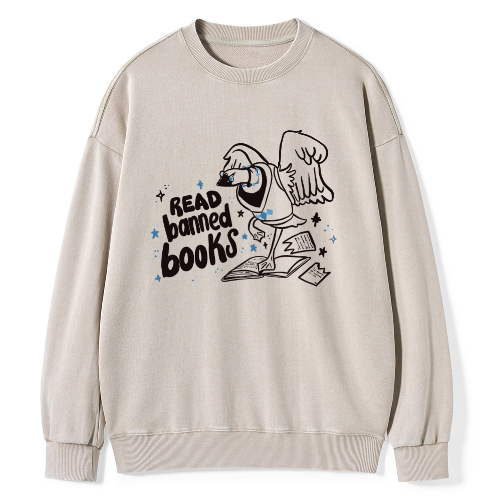 Pagewings Read Banned Book | Punk Goose T-Shirt Unisex Washed Sweatshirt
