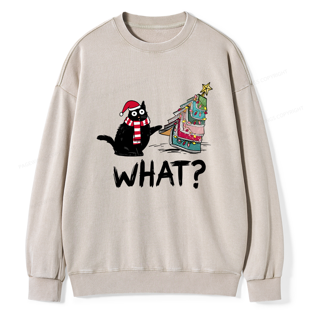 Pagewings Funny Cat Christmas Unisex Washed Sweatshirt