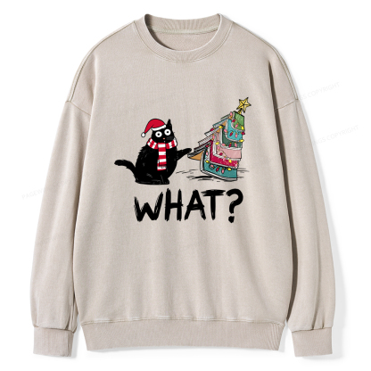 Pagewings Funny Cat Christmas Unisex Washed Sweatshirt