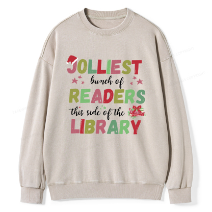 Pagewings Jolliest Bunch Of Readers This Side Of The Library Unisex Washed Sweatshirt