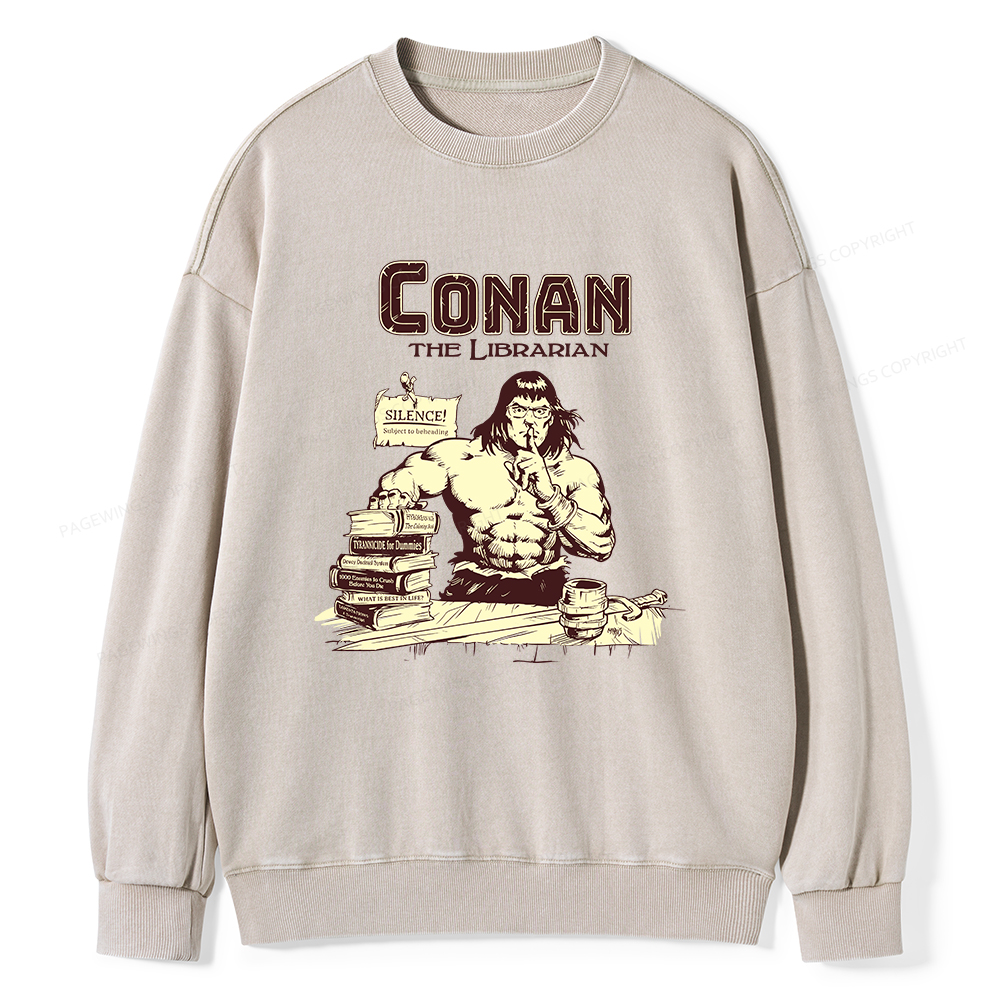 Pagewings Conan the Librarian Unisex Washed Sweatshirt