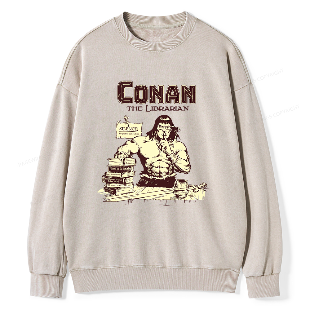 Pagewings Conan the Librarian Unisex Washed Sweatshirt