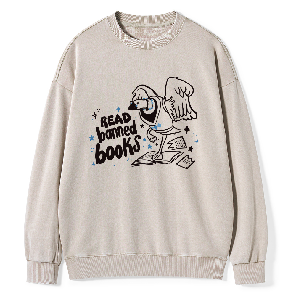 Pagewings Read Banned Book | Punk Goose T-Shirt Unisex Washed Sweatshirt