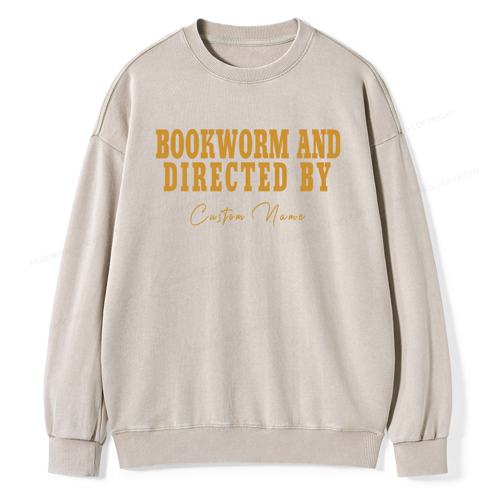 Pagewings Personalized Name Bookworm and Midnight Reader Unisex Washed Sweatshirt