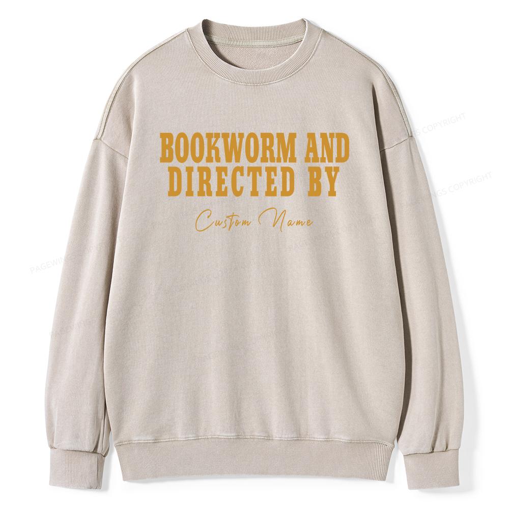 Pagewings Personalized Name Bookworm and Midnight Reader Unisex Washed Sweatshirt