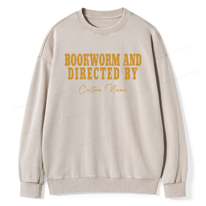 Pagewings Personalized Name Bookworm and Midnight Reader Unisex Washed Sweatshirt