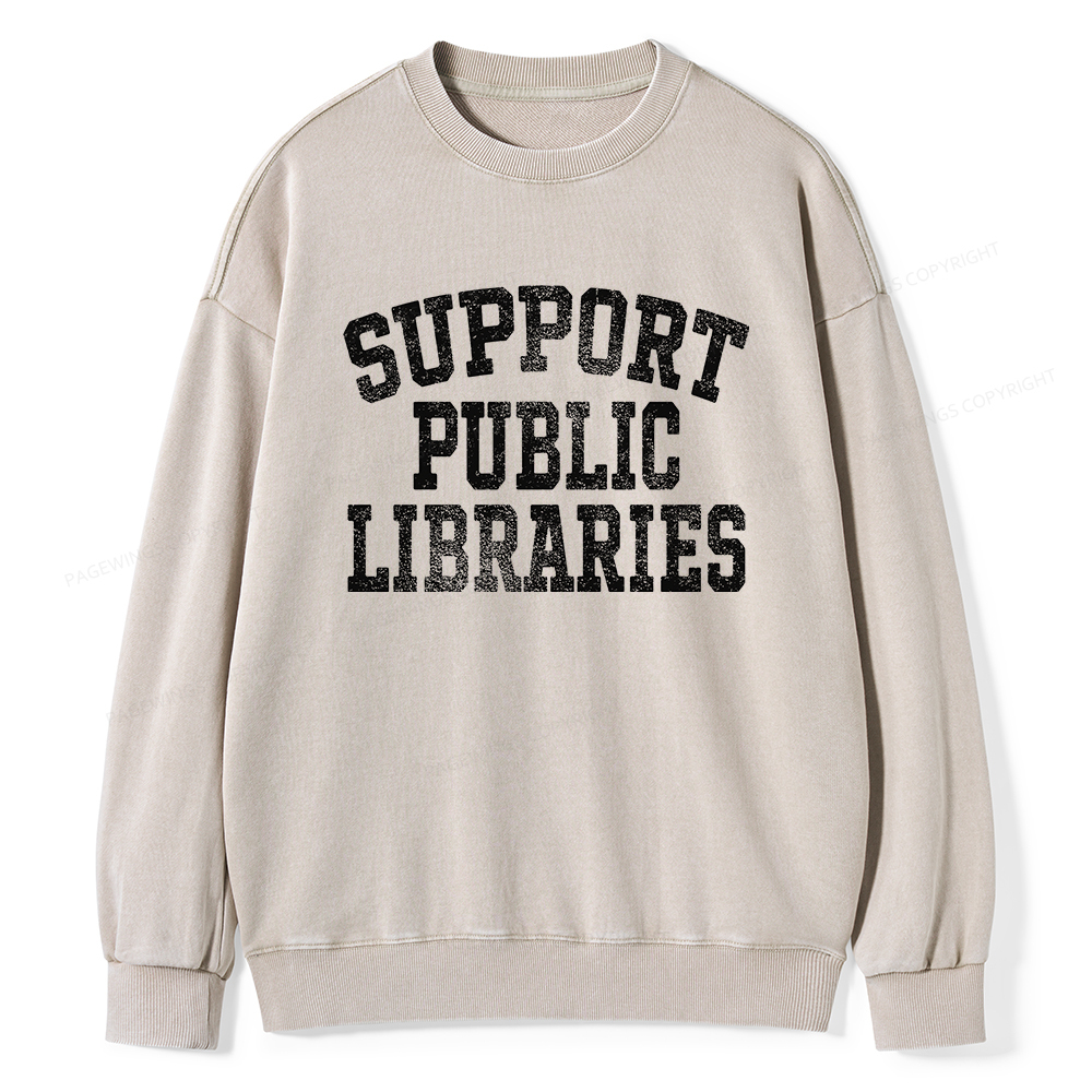 Pagewings Support Public Libraries Unisex Washed Sweatshirt