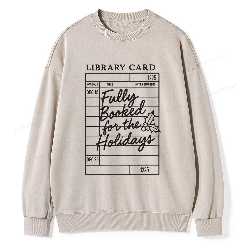 Pagewings Library Card Christmas Unisex Washed Sweatshirt