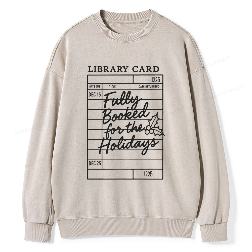 Pagewings Library Card Christmas Unisex Washed Sweatshirt