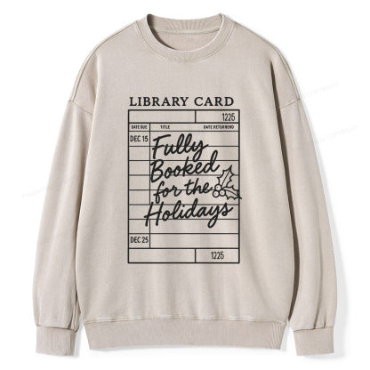 Pagewings Library Card Christmas Unisex Washed Sweatshirt