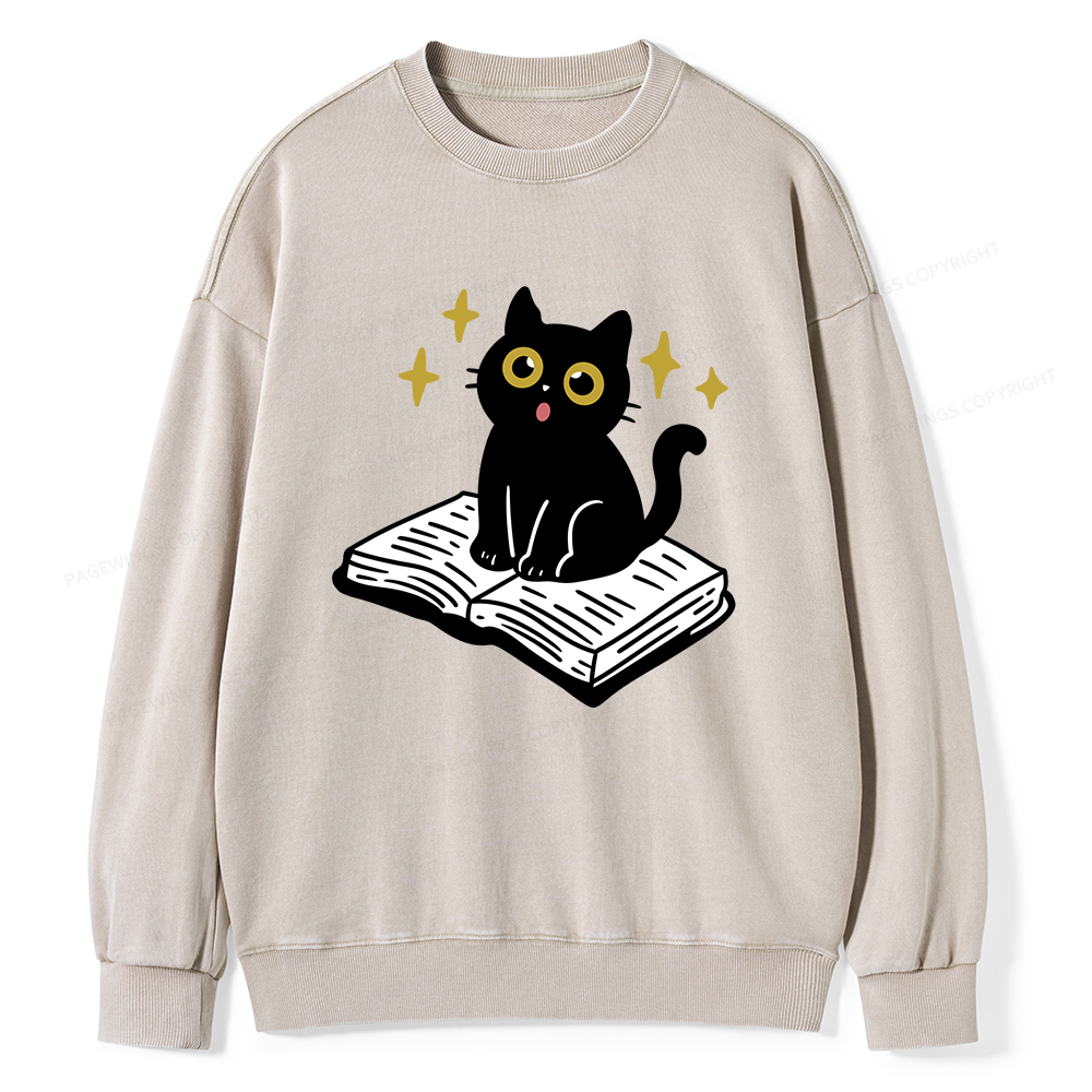 Pagewings Cat Book Unisex Washed Sweatshirt