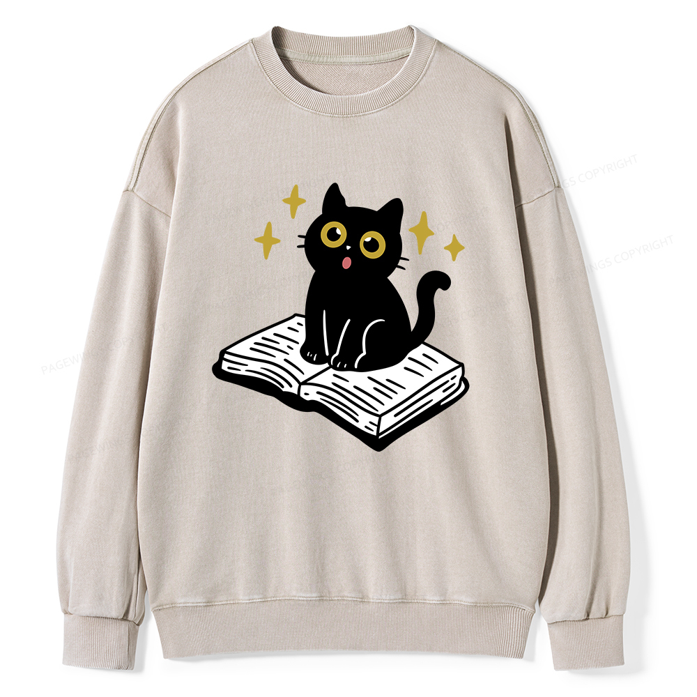 Pagewings Cat Book Unisex Washed Sweatshirt