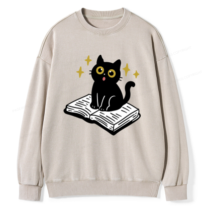 Pagewings Cat Book Unisex Washed Sweatshirt