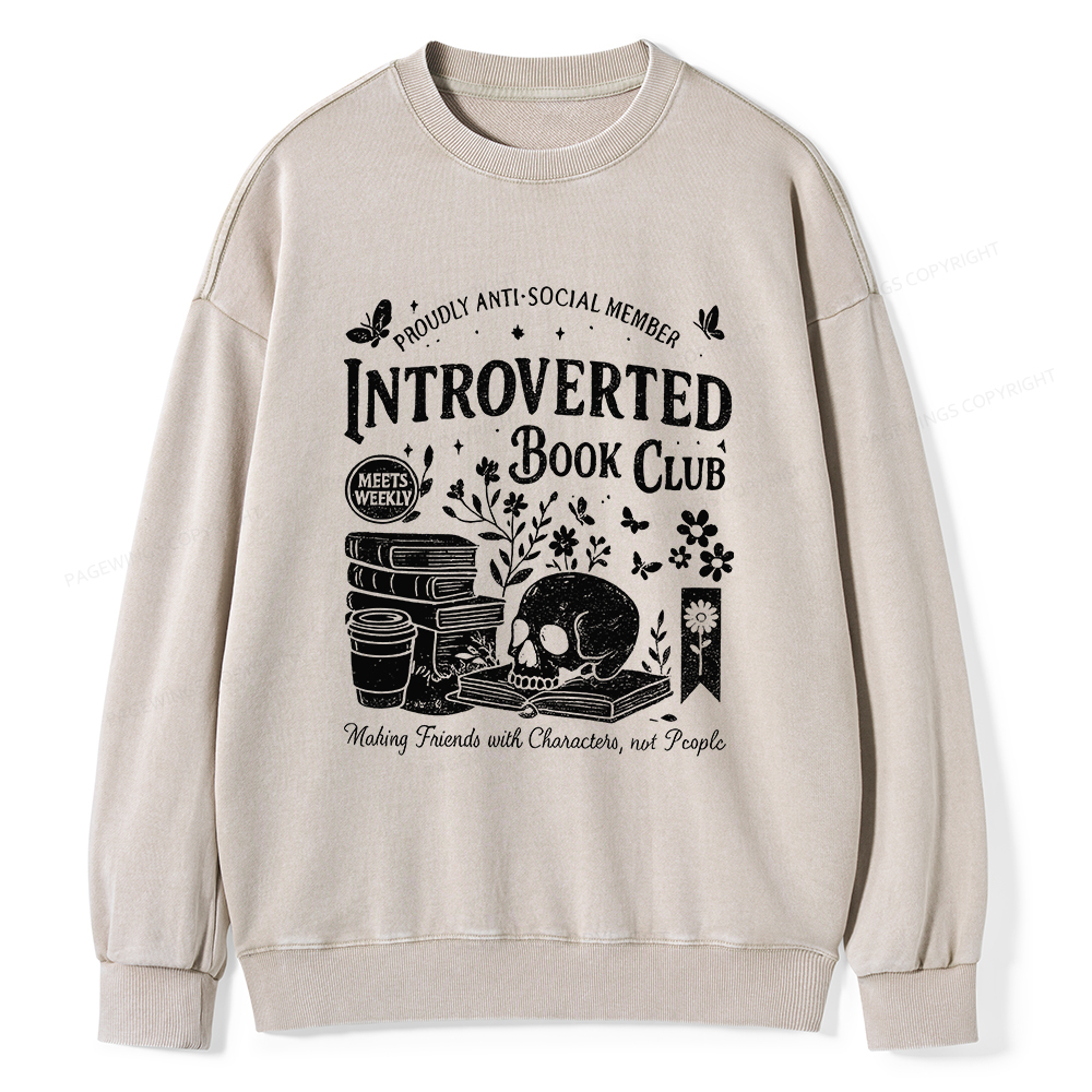Pagewings Introverted Book Club Unisex Washed Sweatshirt