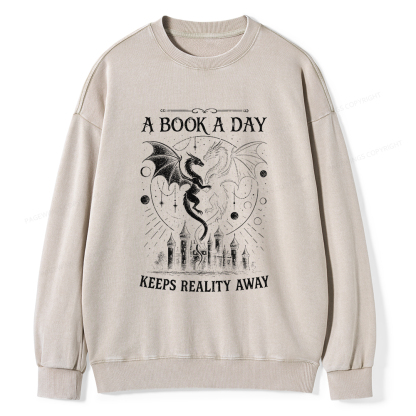 Pagewings A Book A Day Keeps Reality Away Unisex Washed Sweatshirt