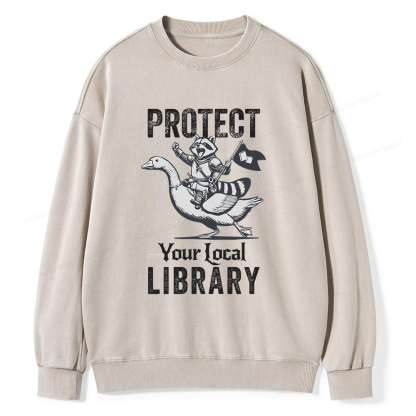 Pagewings Protect Your Local Library Unisex Washed Sweatshirt
