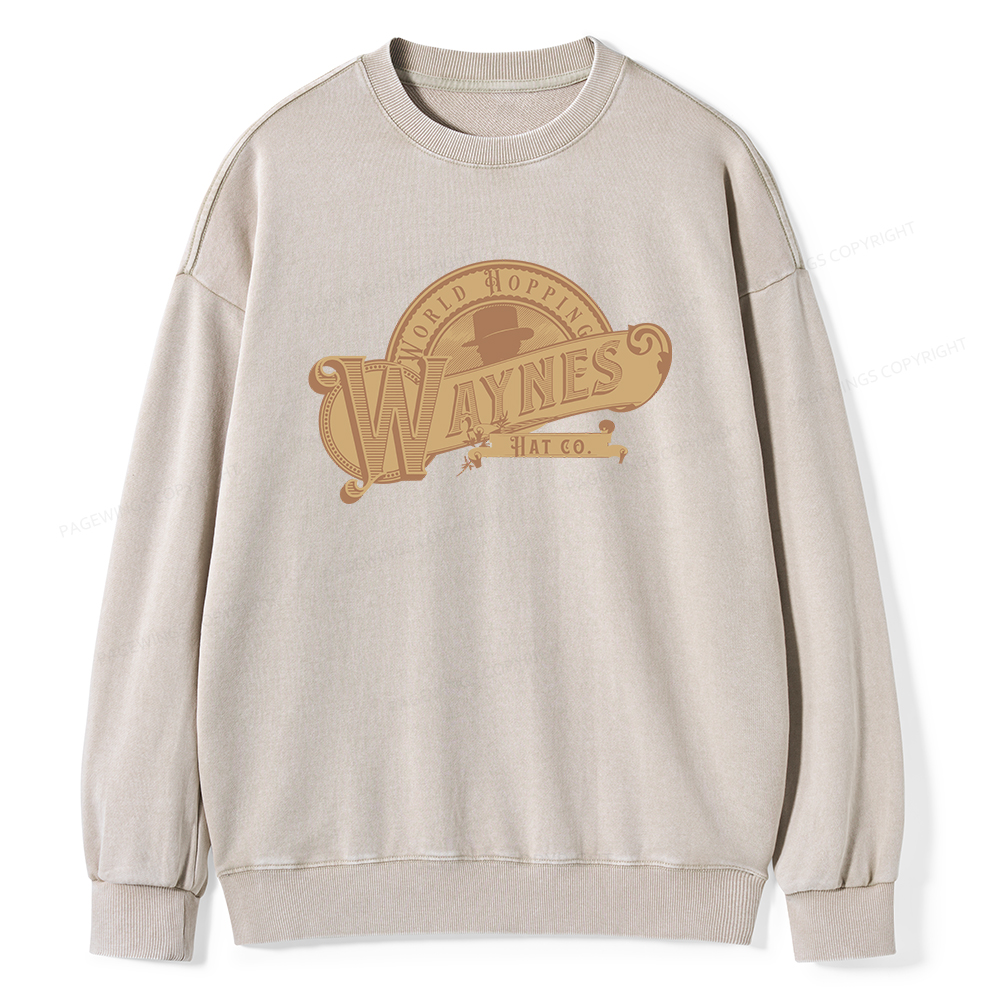Pagewings World Hopping Waynes Hat Co Unisex Washed Sweatshirt