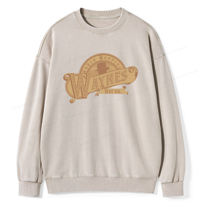 Pagewings World Hopping Waynes Hat Co Unisex Washed Sweatshirt