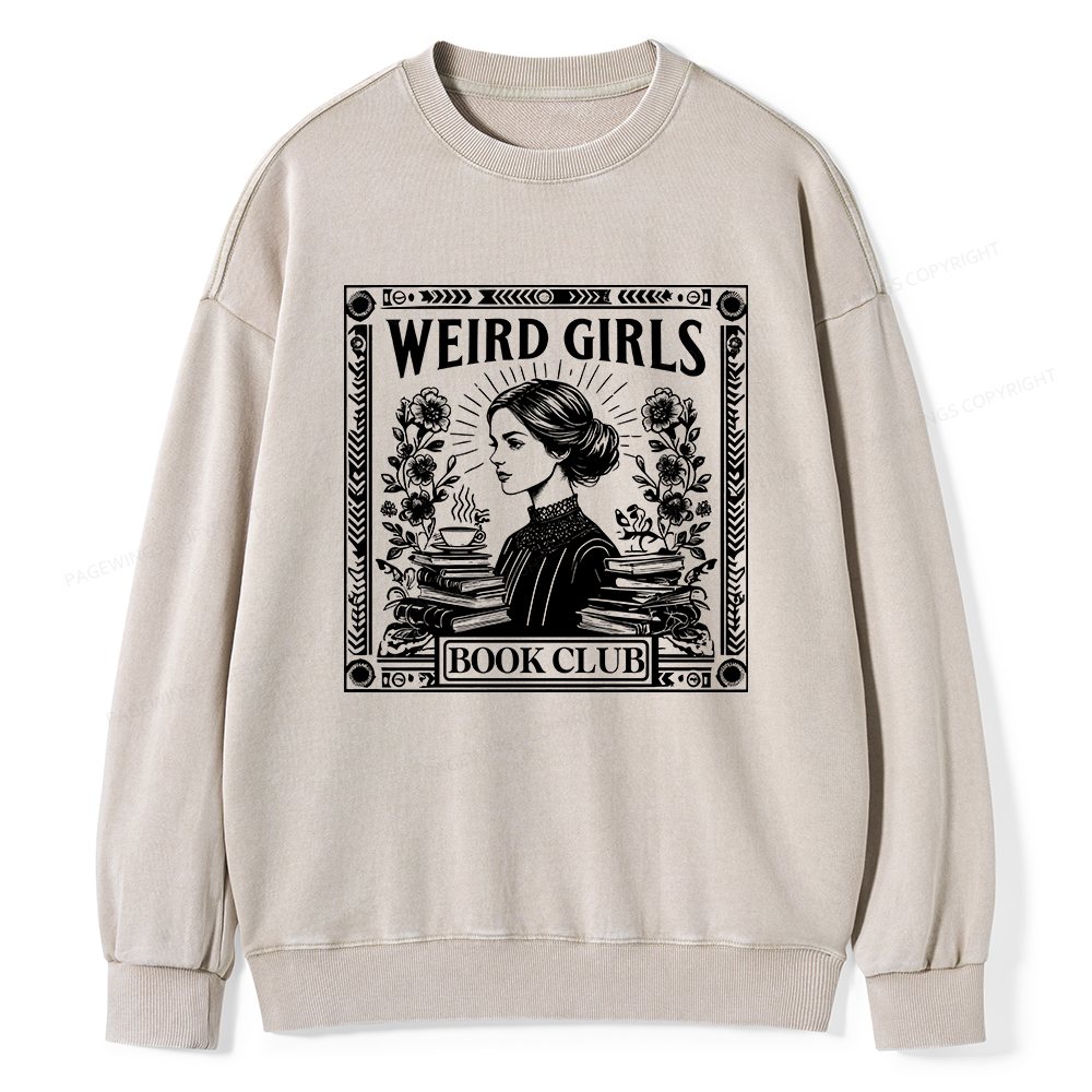 Pagewings Weird Girls Book Club Unisex Washed Sweatshirt