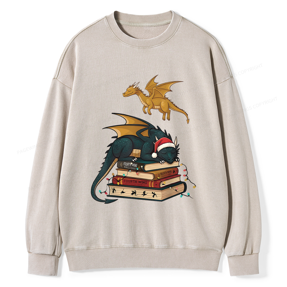Pagewings Fourth Wing Dragons Christmas Unisex Washed Sweatshirt