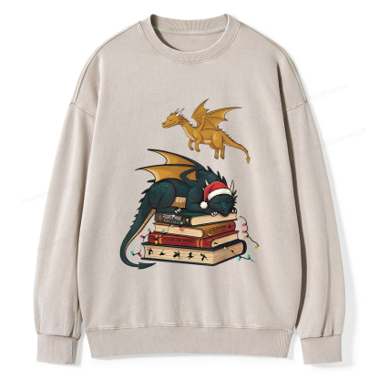 Pagewings Fourth Wing Dragons Christmas Unisex Washed Sweatshirt