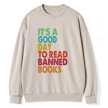 Pagewings It's A Good Day To Read Banned Books Unisex Washed Sweatshirt