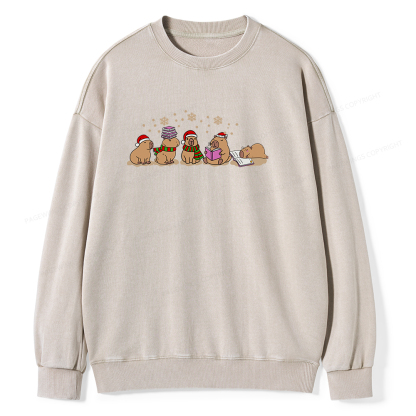 Pagewings Capybara Christmas Reading Unisex Washed Sweatshirt