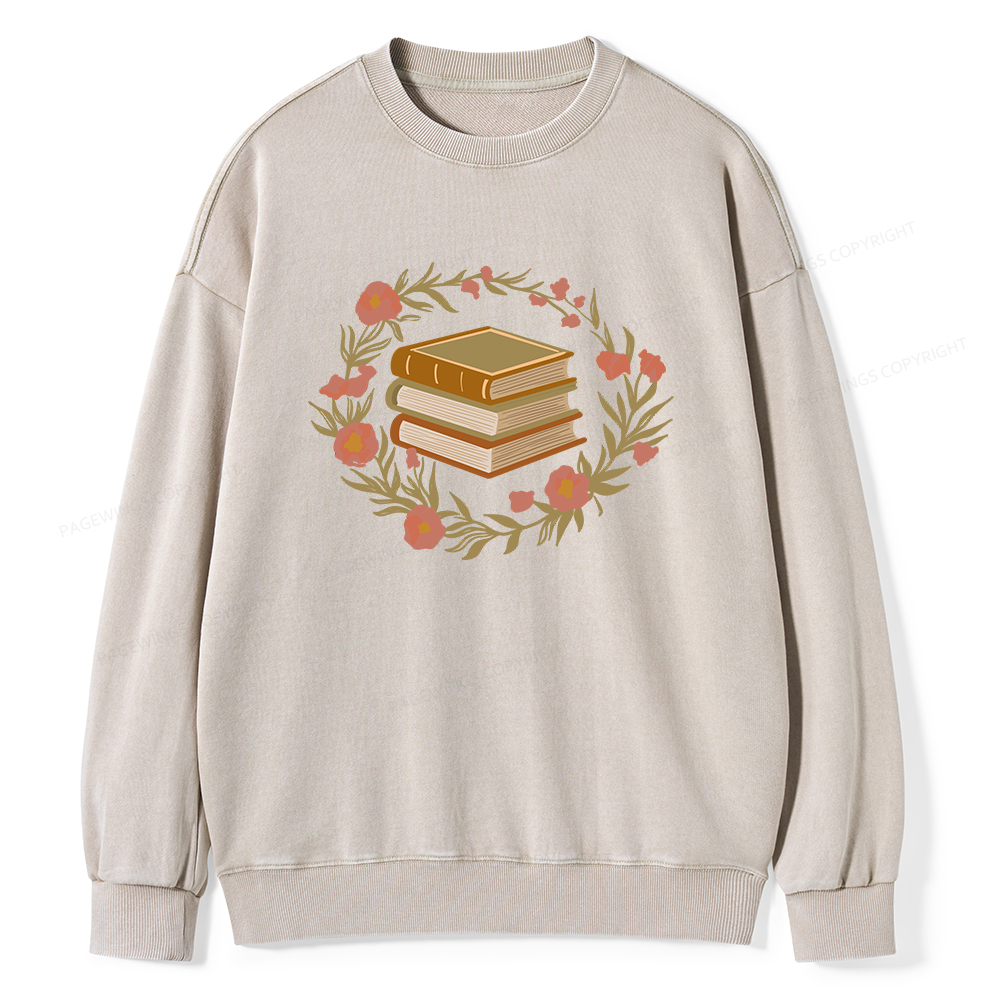 Pagewings Floral Book Lover Unisex Washed Sweatshirt