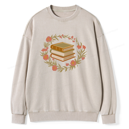 Pagewings Floral Book Lover Unisex Washed Sweatshirt