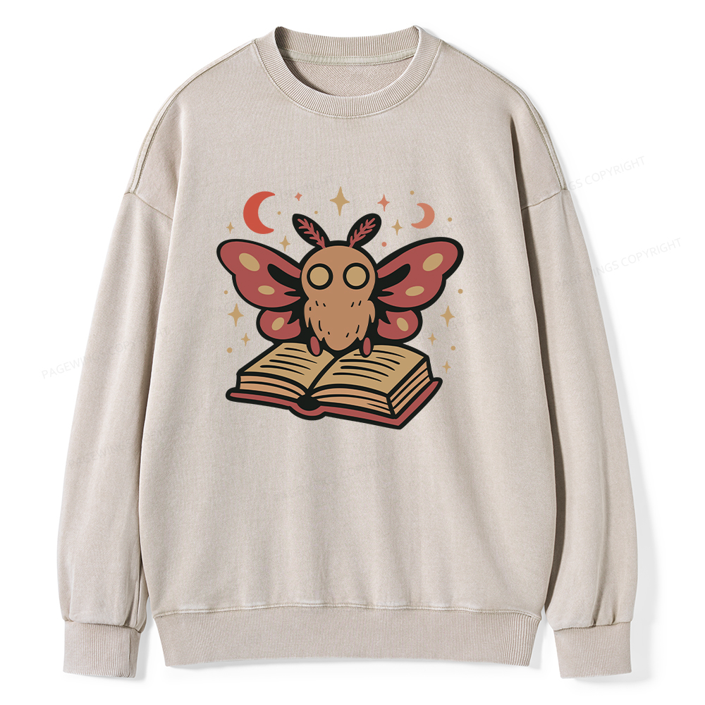 Pagewings Cute Bookish Moth Unisex Washed Sweatshirt