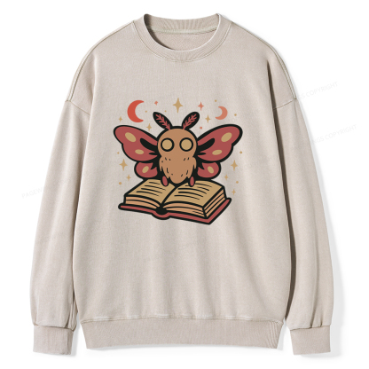 Pagewings Cute Bookish Moth Unisex Washed Sweatshirt