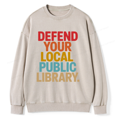 Pagewings Defend Your Local Public Library Unisex Washed Sweatshirt