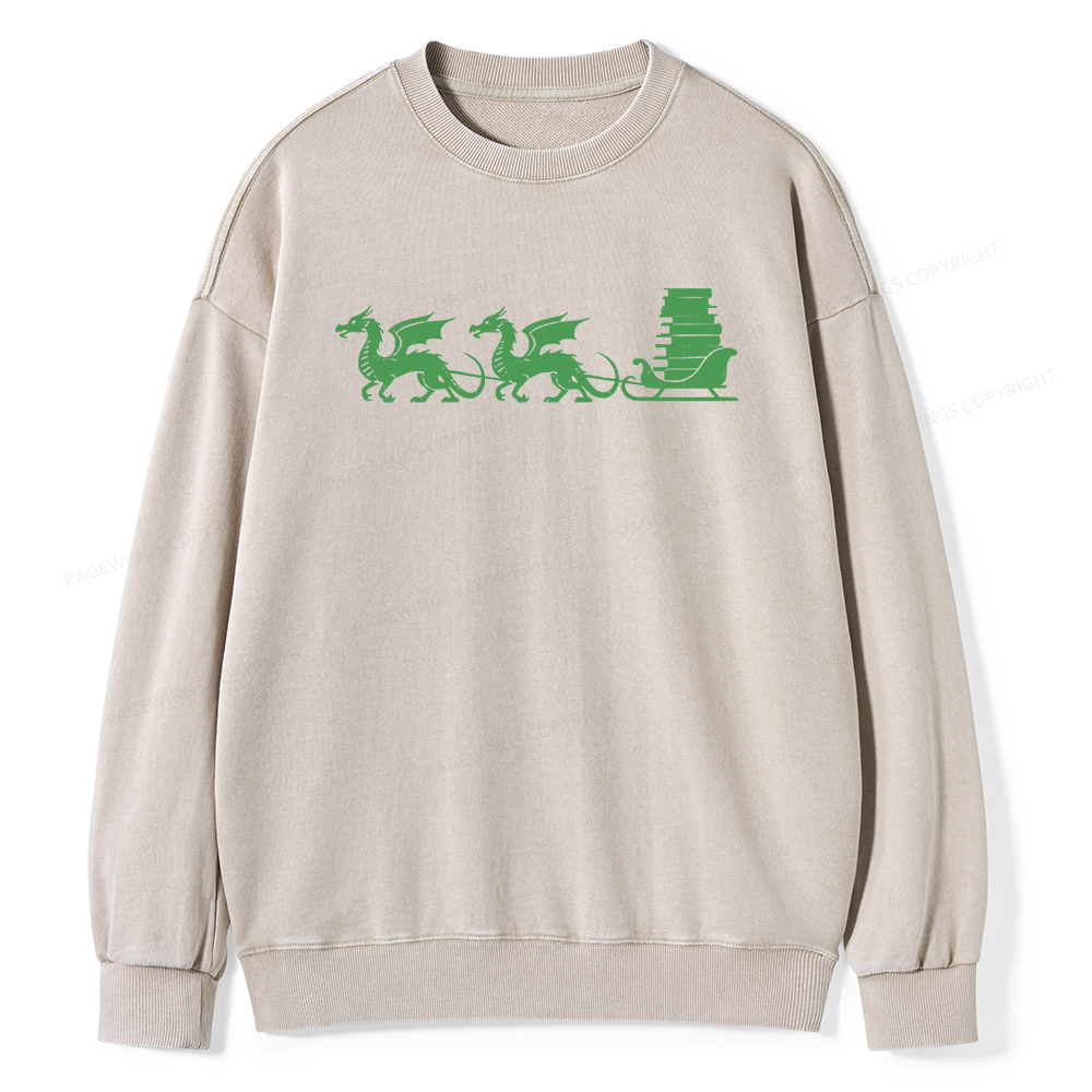 Pagewings Dragon Christmas Unisex Washed Sweatshirt