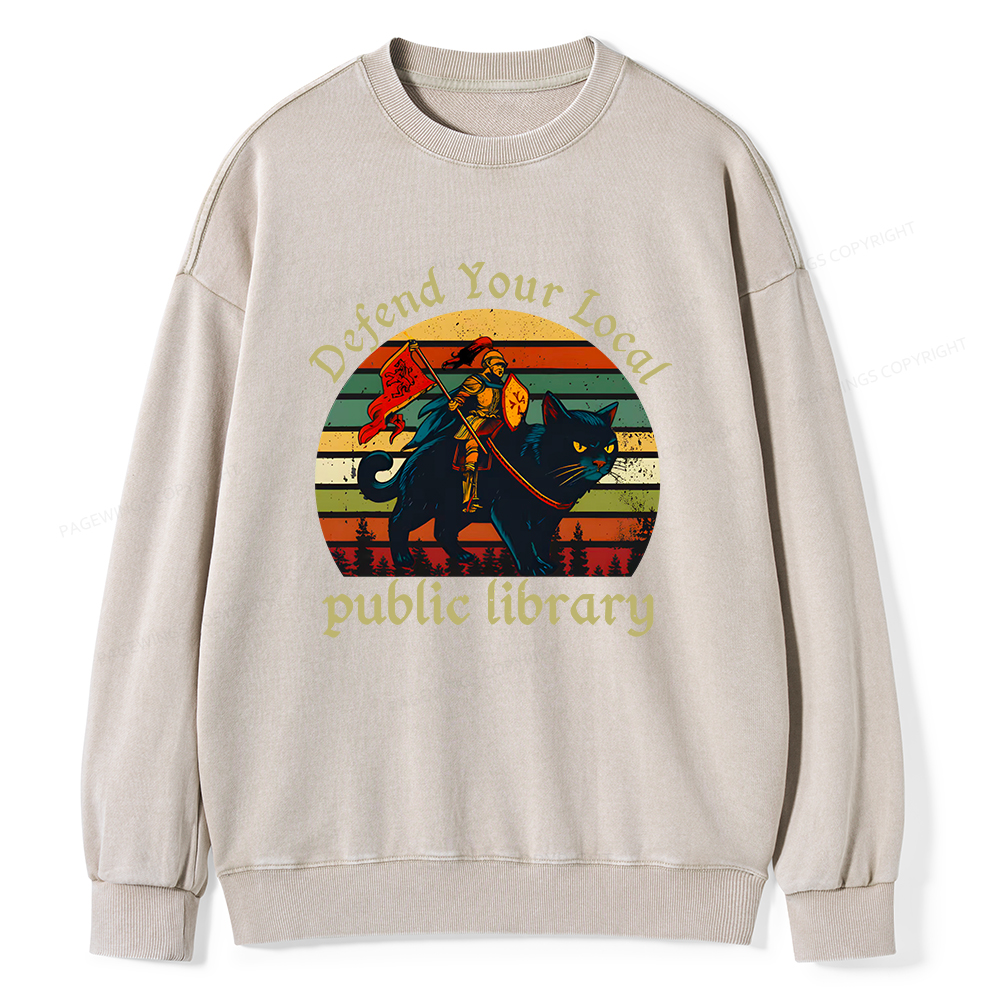 Pagewings Defend Your Local Public Library Unisex Washed Sweatshirt