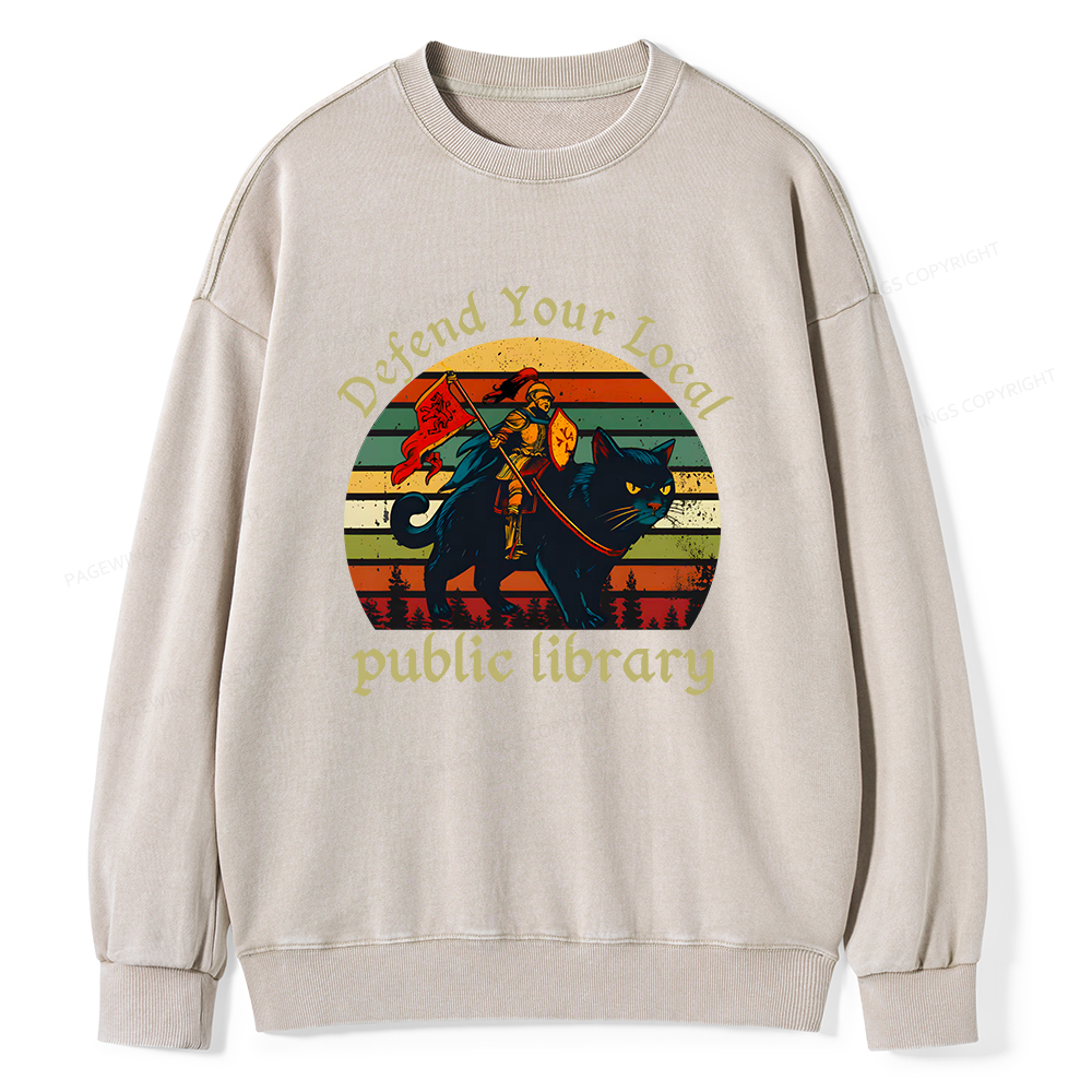 Pagewings Defend Your Local Public Library Unisex Washed Sweatshirt
