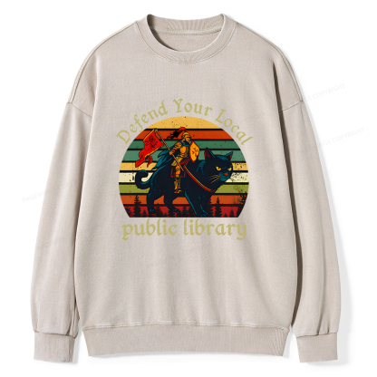 Pagewings Defend Your Local Public Library Unisex Washed Sweatshirt