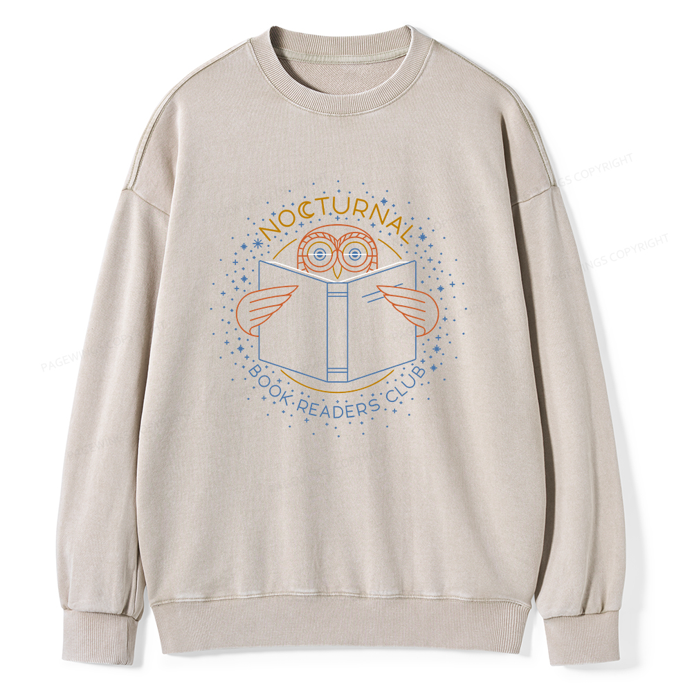 Pagewings Nocturnal Book Readers Club Unisex Washed Sweatshirt