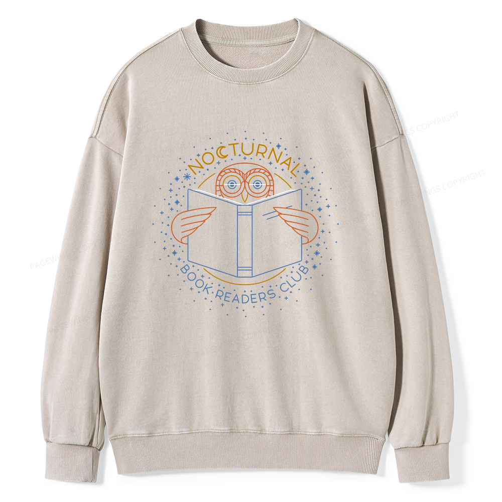 Pagewings Nocturnal Book Readers Club Unisex Washed Sweatshirt