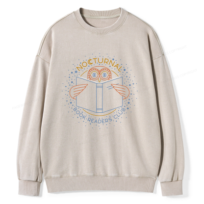 Pagewings Nocturnal Book Readers Club Unisex Washed Sweatshirt