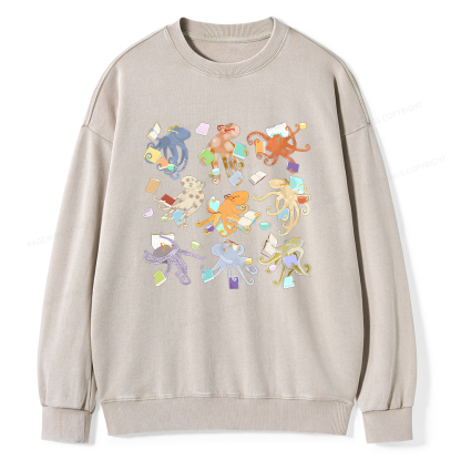 Pagewings Reading Octopuses Unisex Washed Sweatshirt