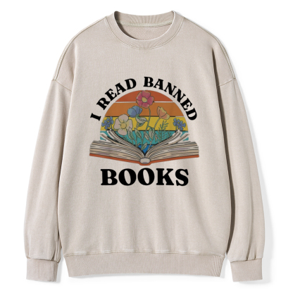Pagewings I Read Banned Books Unisex Washed Sweatshirt