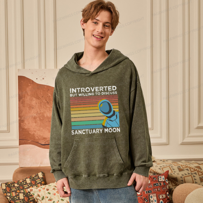 Pagewings Introverted But Willing to Discuss Sanctuary Moon Unisex Washed Hoodie