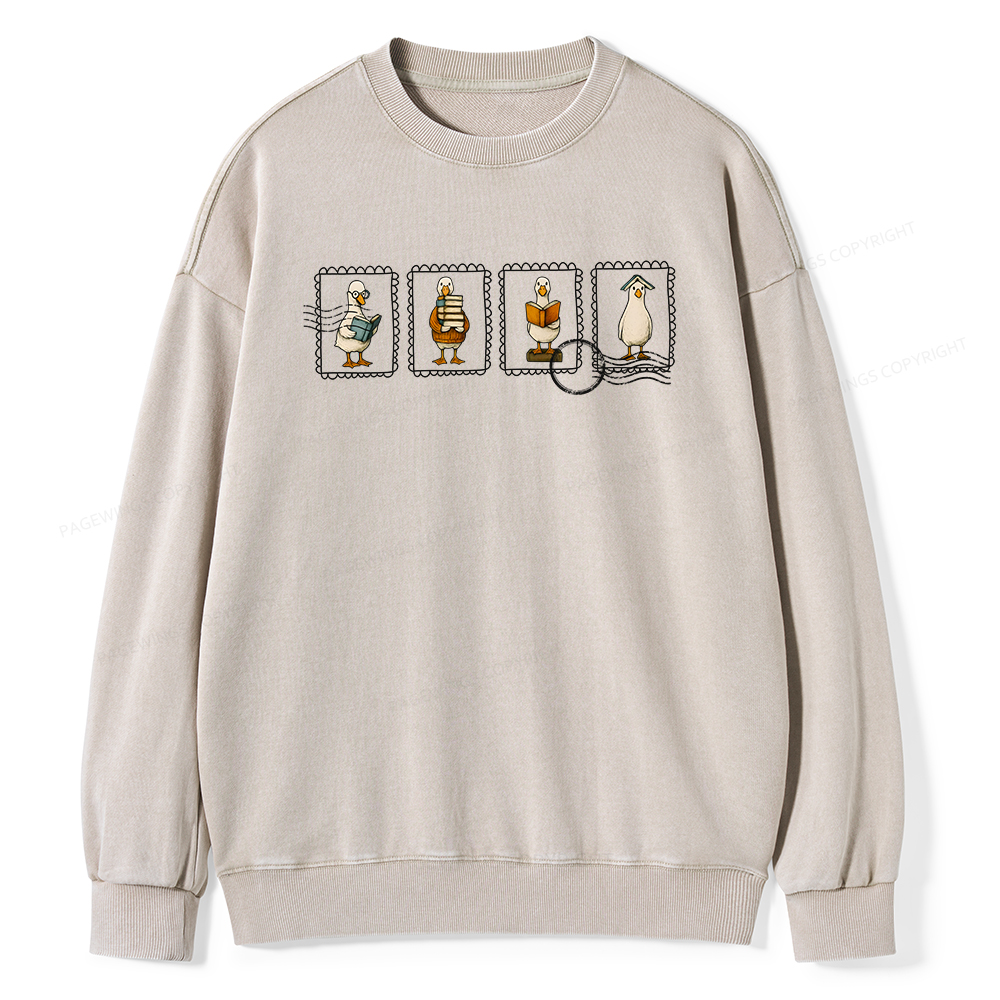 Pagewings Silly Goose Reading Unisex Washed Sweatshirt