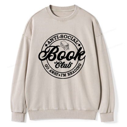 Pagewings Go Away I'm Reading Embroidery Unisex Washed Sweatshirt