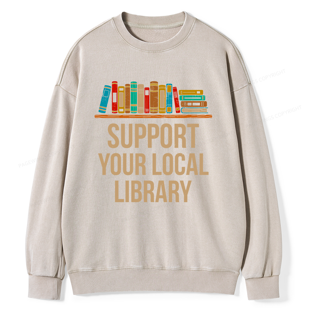 Pagewings Support Your Local Library Unisex Washed Sweatshirt