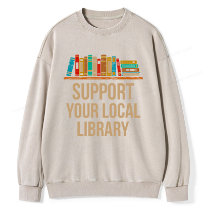 Pagewings Support Your Local Library Unisex Washed Sweatshirt