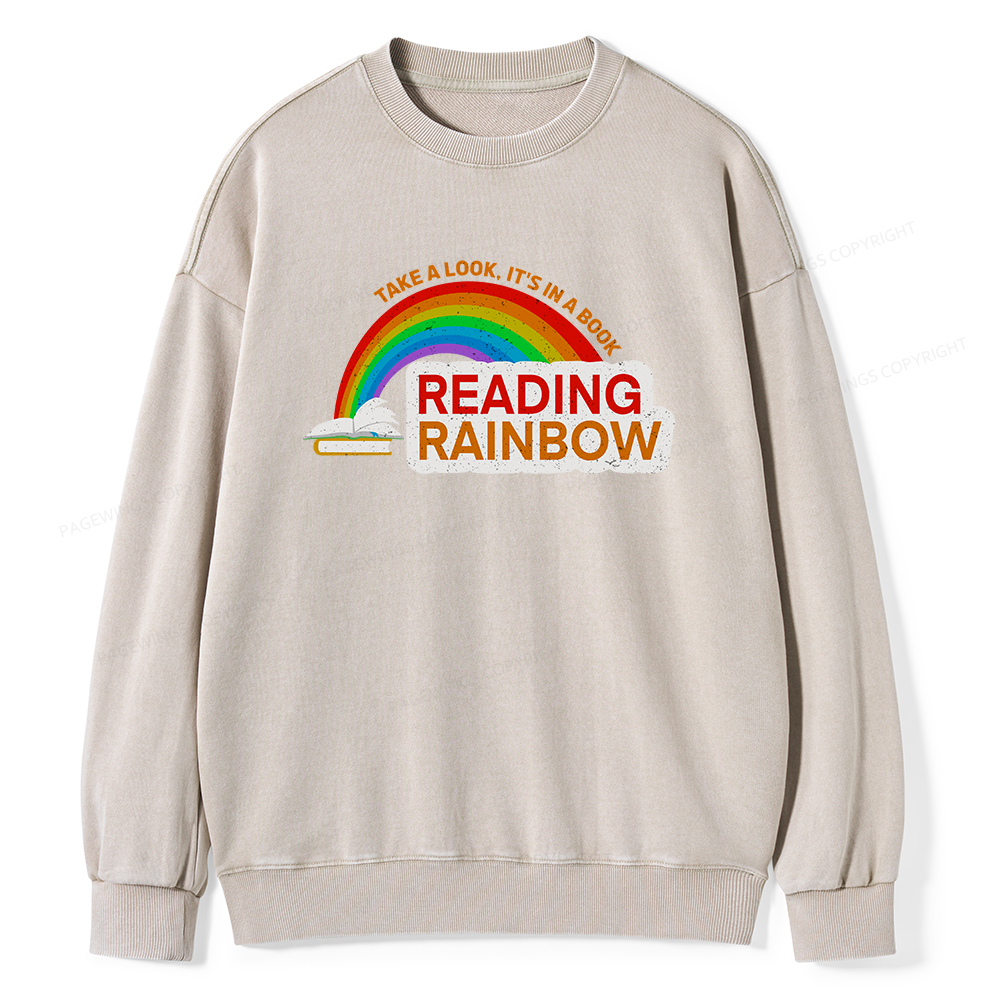 Pagewings Reading With Rainbow Unisex Washed Sweatshirt
