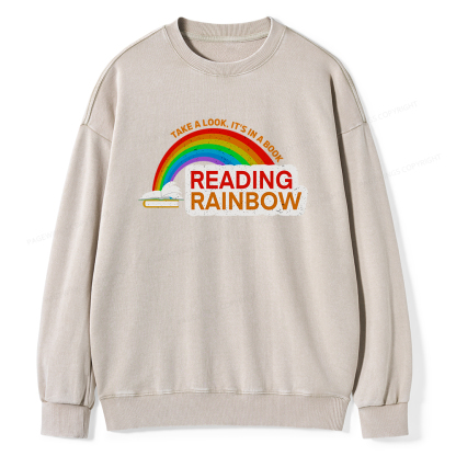 Pagewings Reading With Rainbow Unisex Washed Sweatshirt